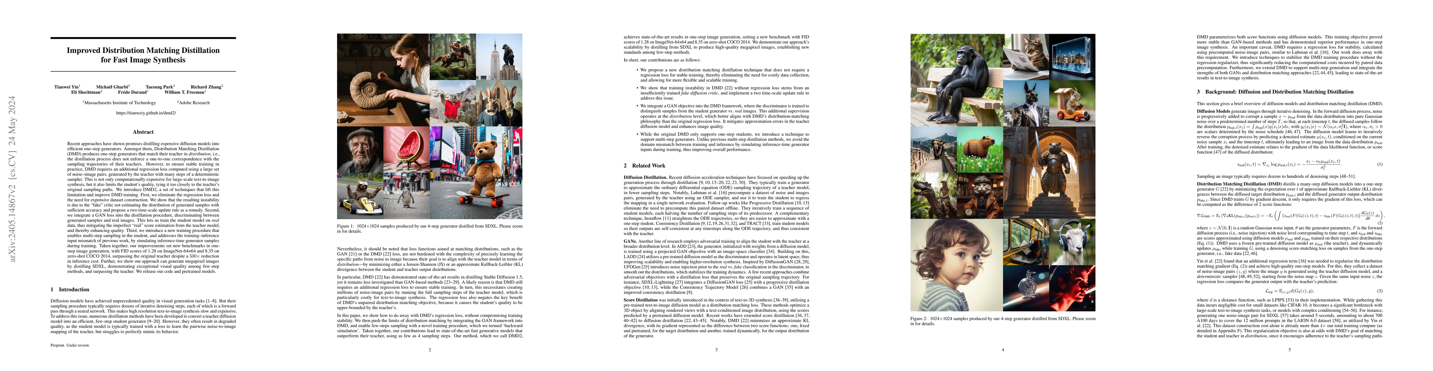 Thumbnail for Improved Distribution Matching Distillation for Fast Image Synthesis