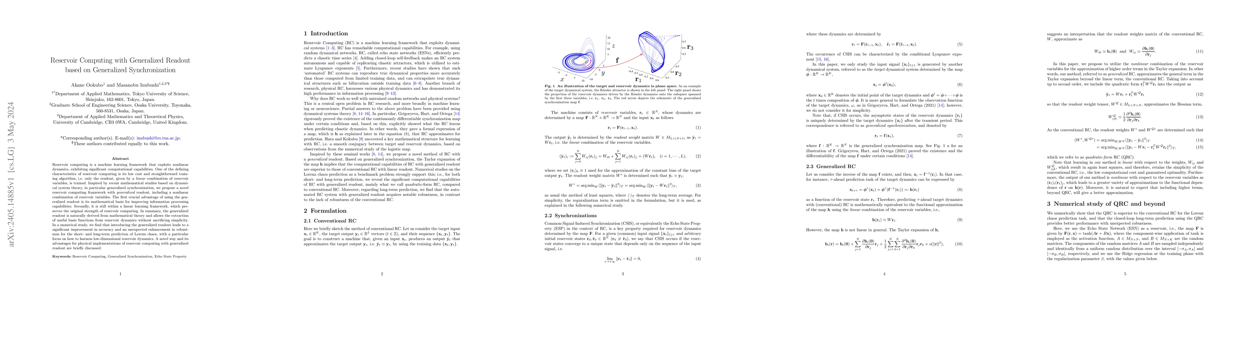 Thumbnail for Reservoir Computing with Generalized Readout based on Generalized
  Synchronization