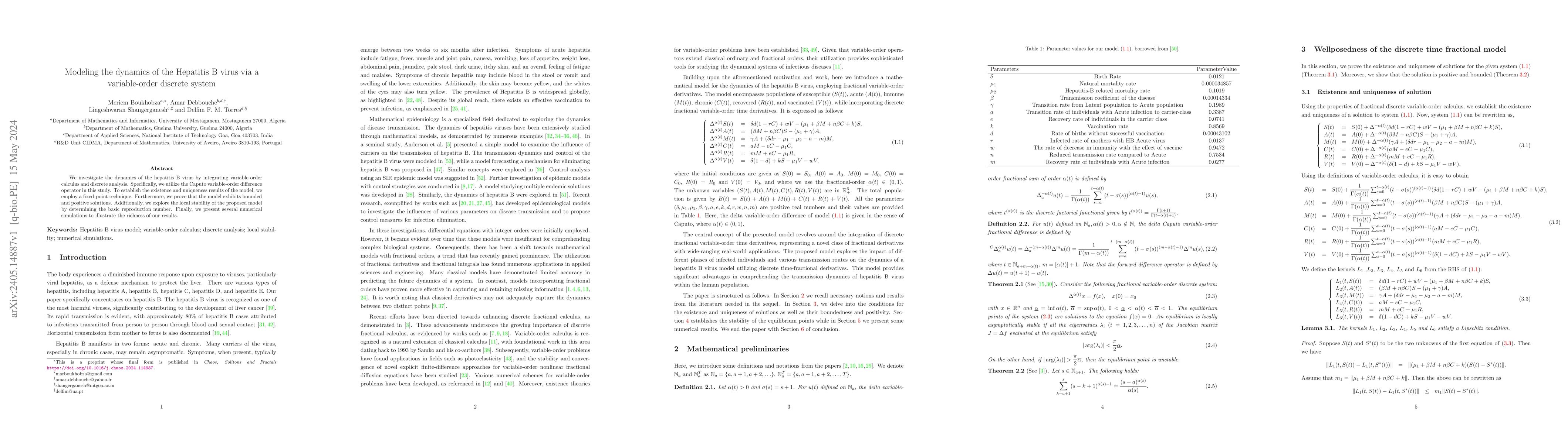 Thumbnail for Modeling the dynamics of the Hepatitis B virus via a variable-order
  discrete system