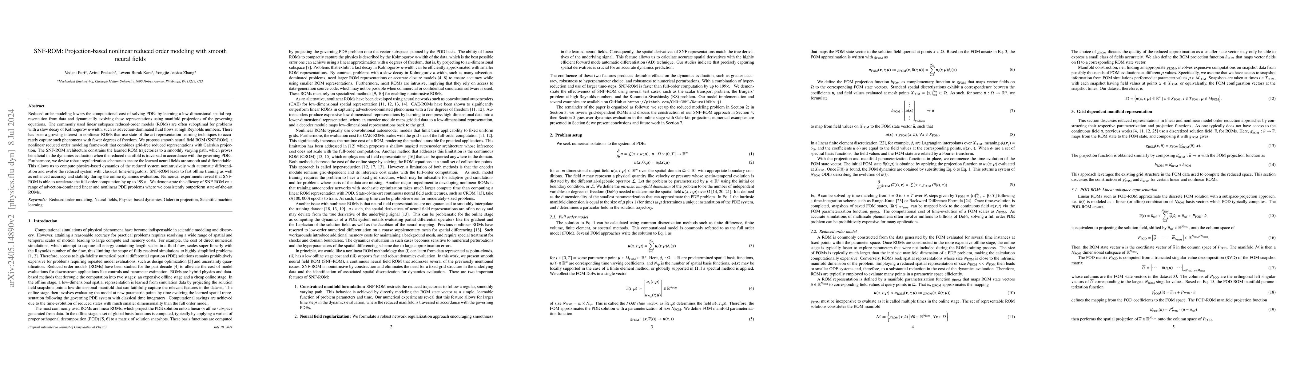 Thumbnail for SNF-ROM: Projection-based nonlinear reduced order modeling with smooth
  neural fields