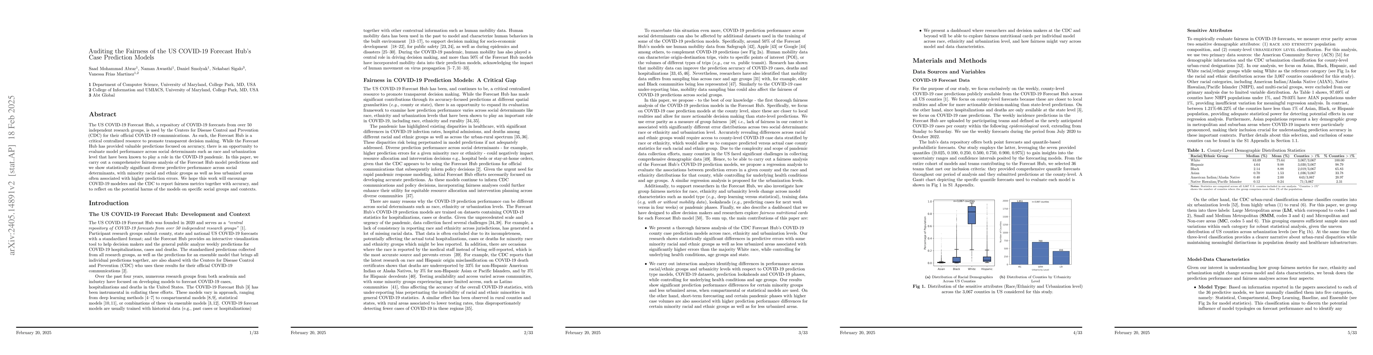 Thumbnail for Auditing the Fairness of COVID-19 Forecast Hub Case Prediction Models