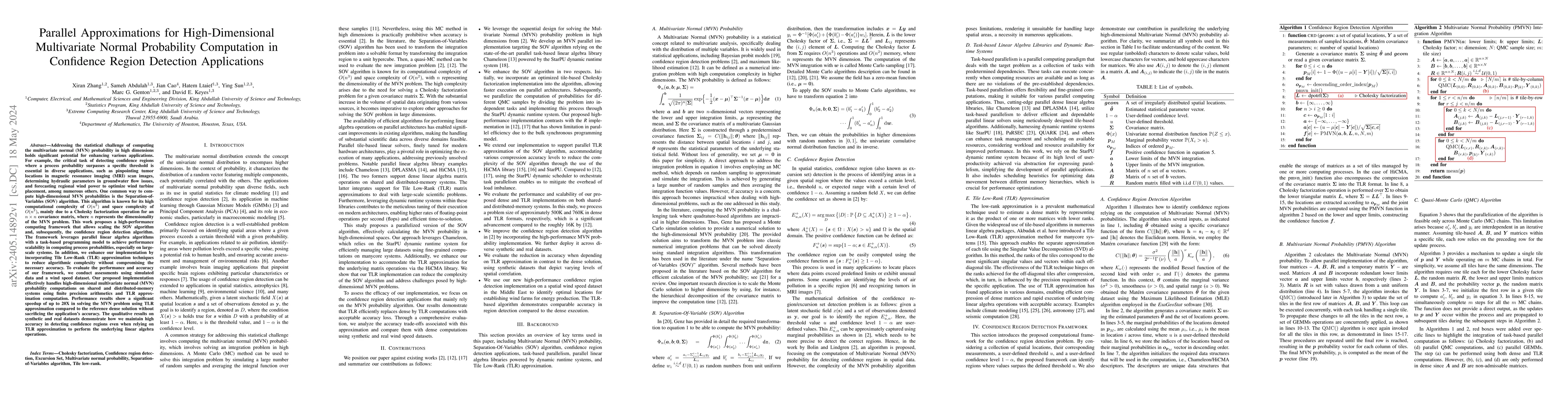 Thumbnail for Parallel Approximations for High-Dimensional Multivariate Normal
  Probability Computation in Confidence Region Detection Applications