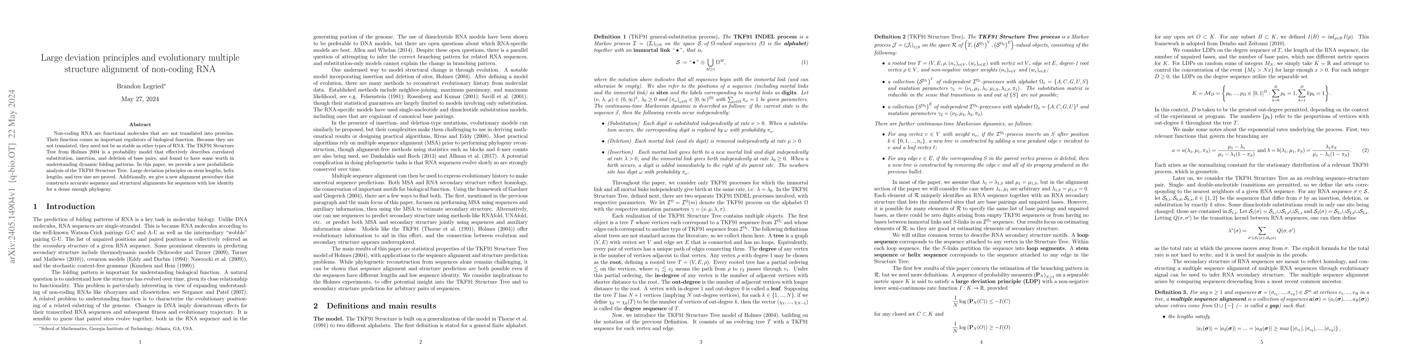 Thumbnail for Large deviation principles and evolutionary multiple structure alignment
  of non-coding RNA