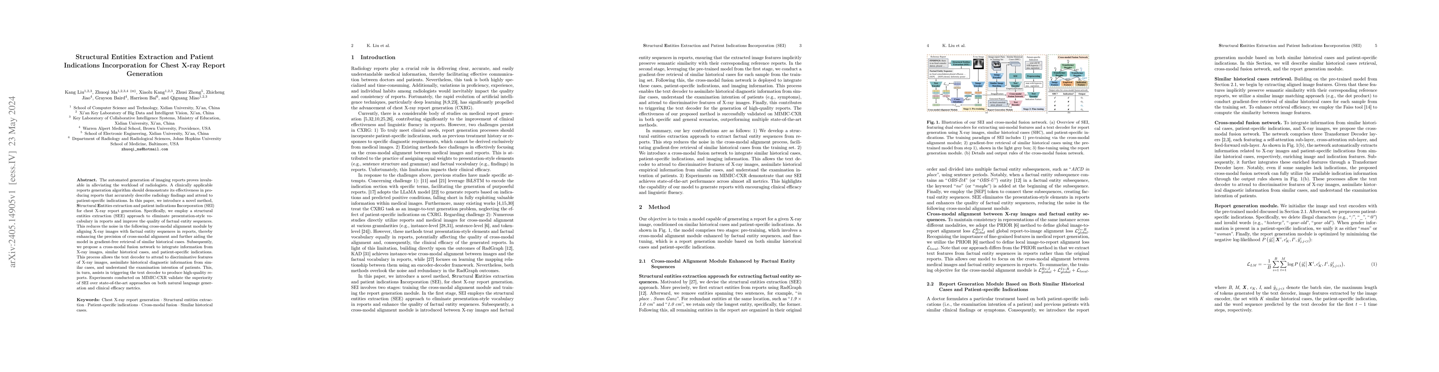 Thumbnail for Structural Entities Extraction and Patient Indications Incorporation for
  Chest X-ray Report Generation