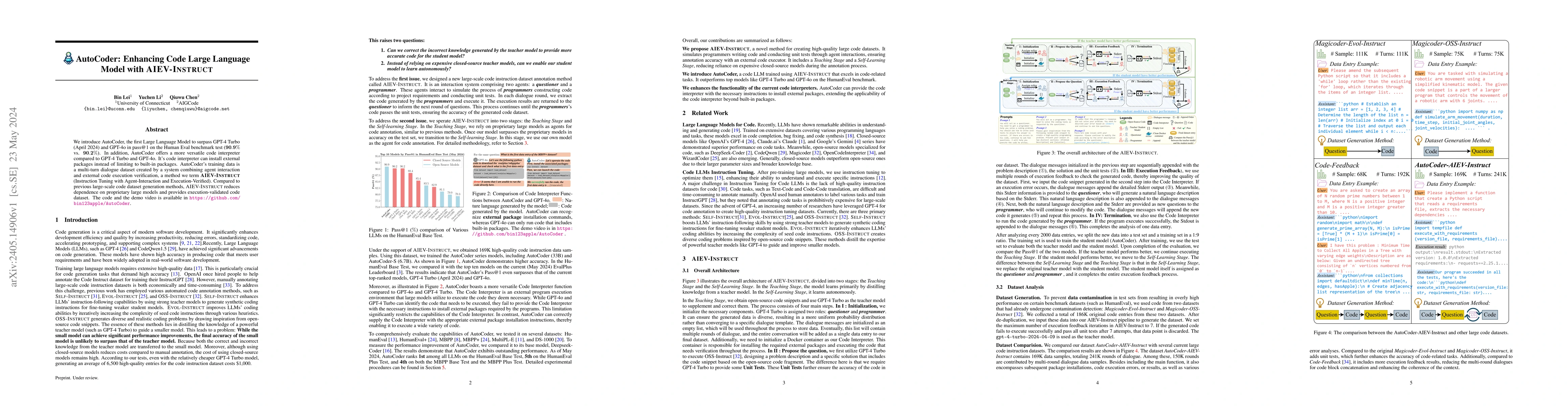 Thumbnail for AutoCoder: Enhancing Code Large Language Model with
  \textsc{AIEV-Instruct}