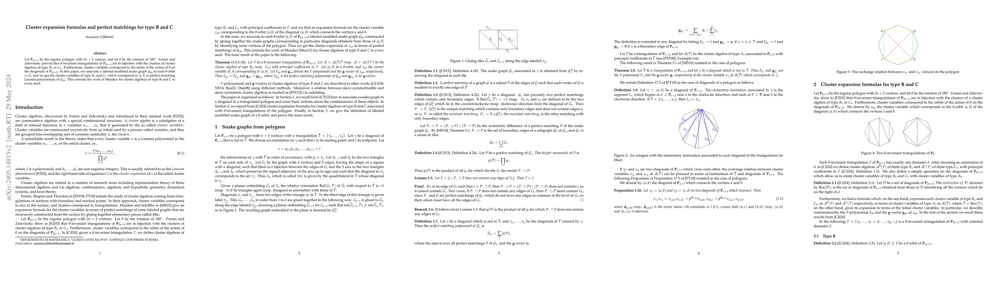 Thumbnail for Cluster expansion formulas and perfect matchings for type B and C