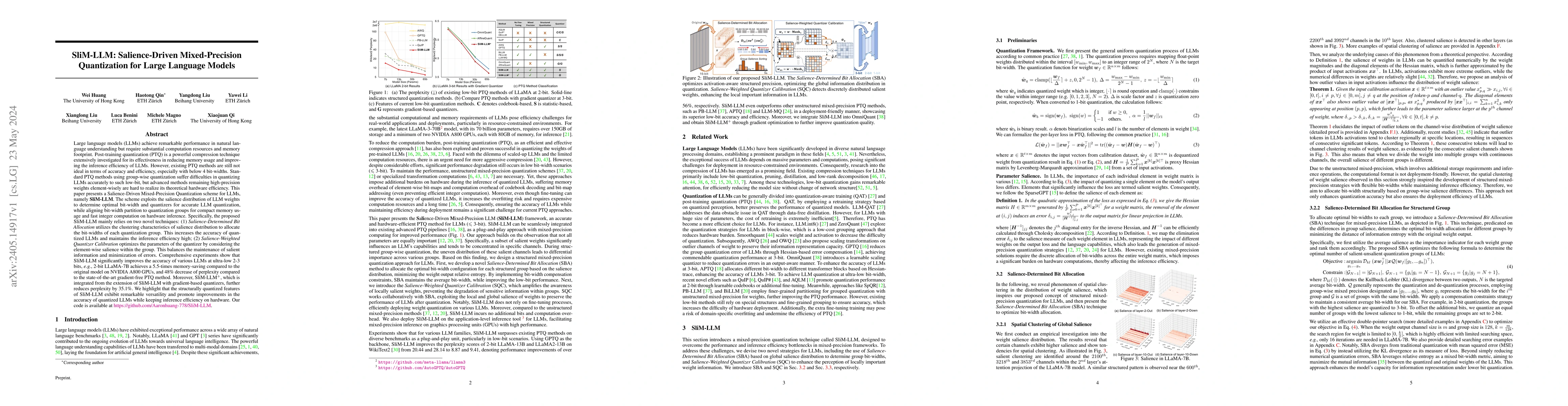 Thumbnail for SliM-LLM: Salience-Driven Mixed-Precision Quantization for Large
  Language Models