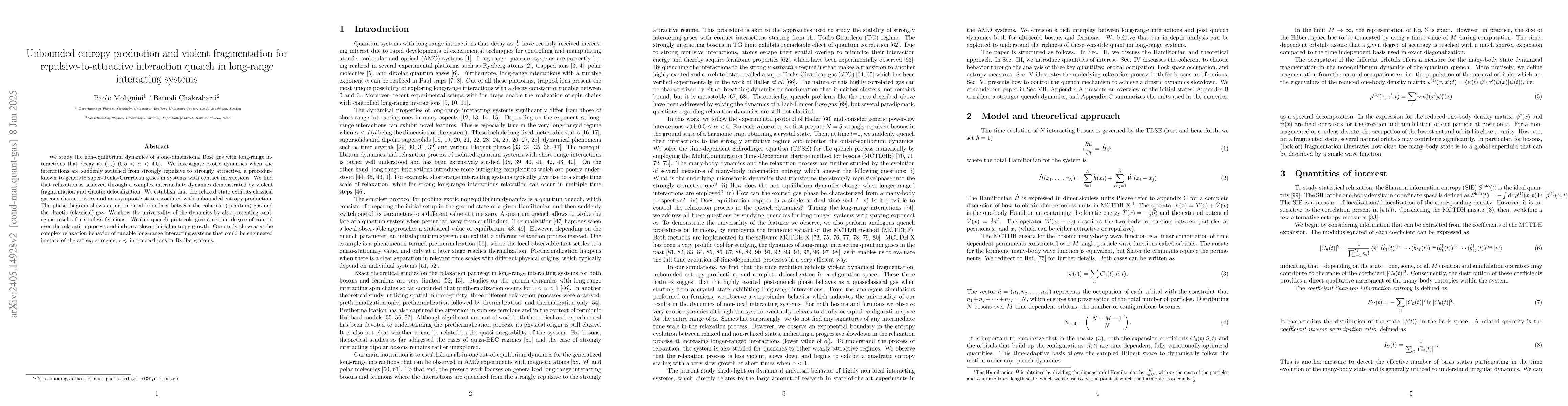 Thumbnail for Unbounded entropy production and violent fragmentation in long-range
  interacting super-Tonks-Girardeau systems