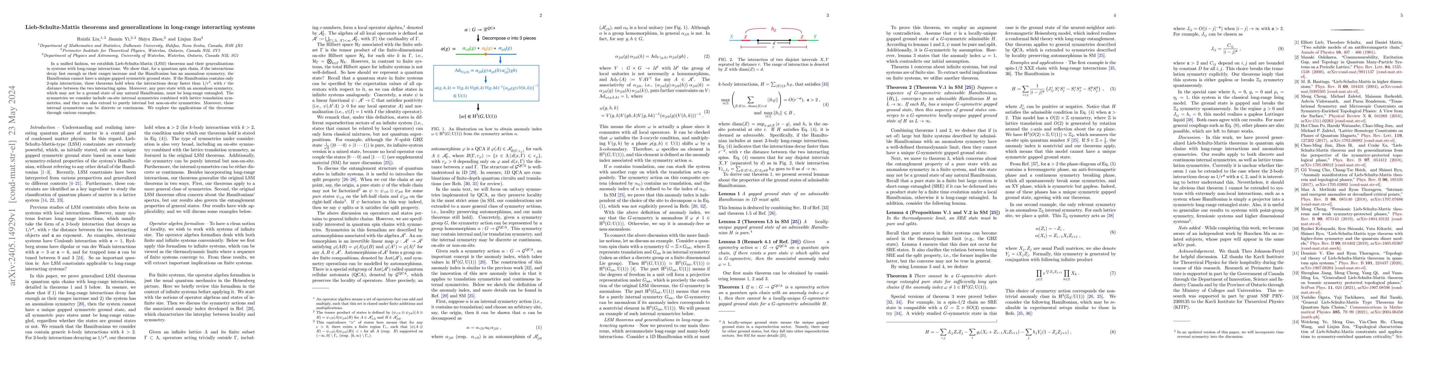 Thumbnail for Lieb-Schultz-Mattis theorems and generalizations in long-range
  interacting systems