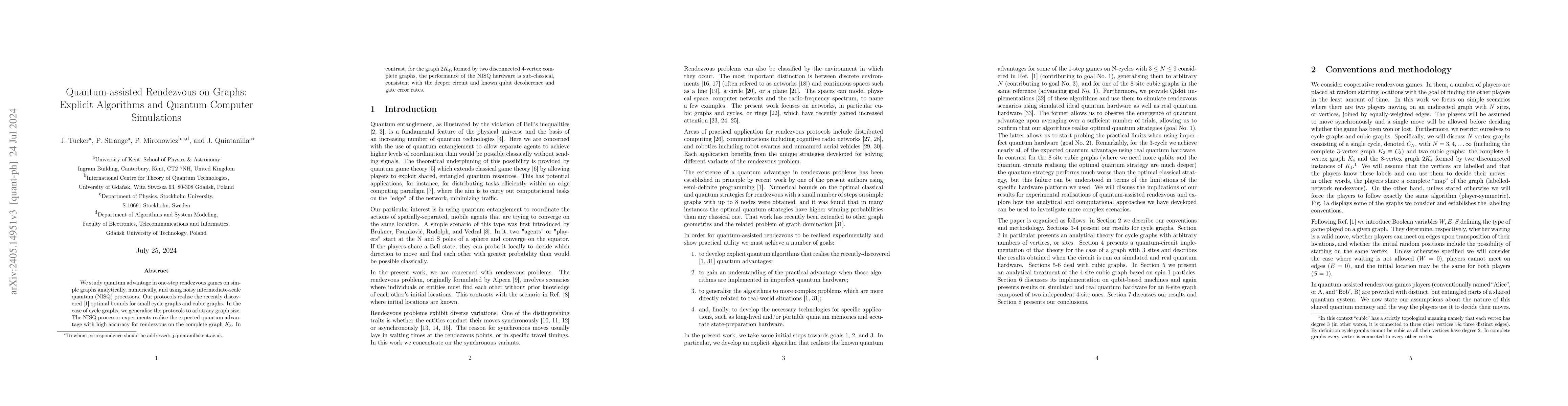 Thumbnail for Quantum-assisted Rendezvous on Graphs: Explicit Algorithms and Quantum
  Computer Simulations