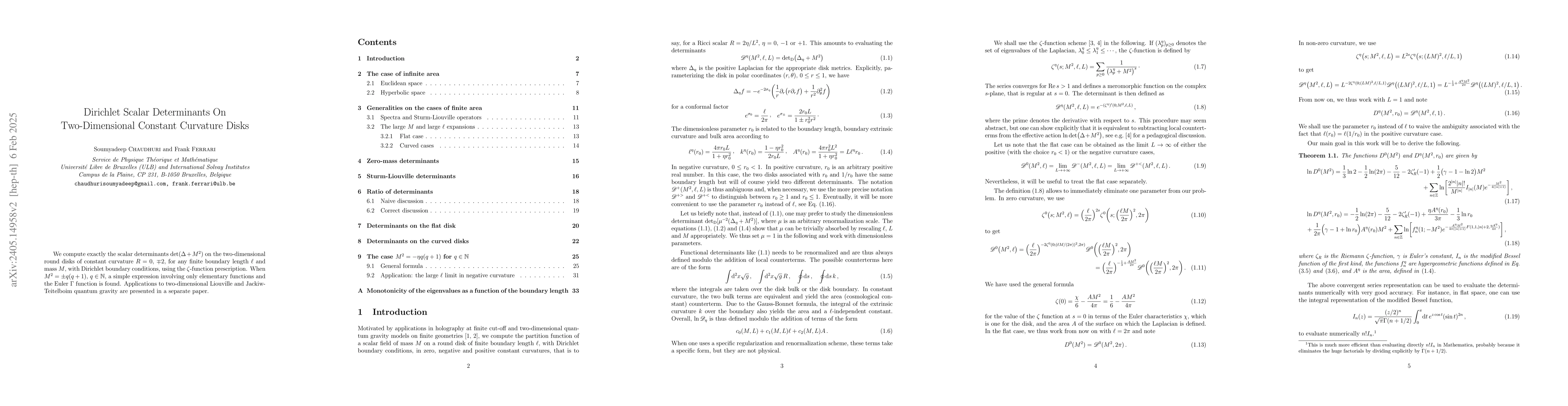 Thumbnail for Dirichlet Scalar Determinants On Two-Dimensional Constant Curvature
  Disks