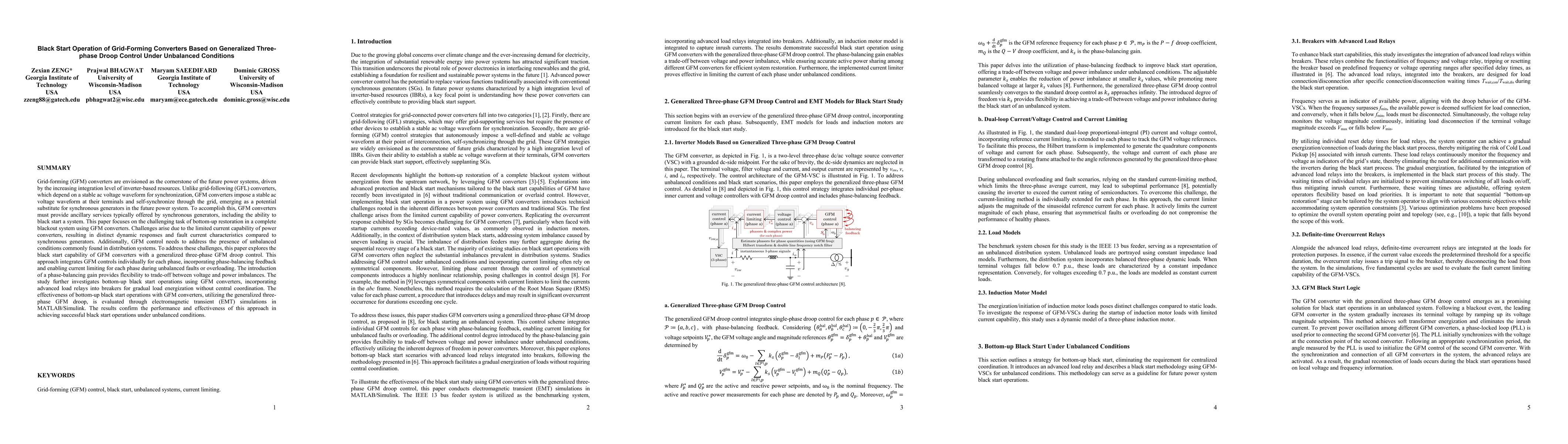 Thumbnail for Black Start Operation of Grid-Forming Converters Based on Generalized
  Three-phase Droop Control Under Unbalanced Conditions