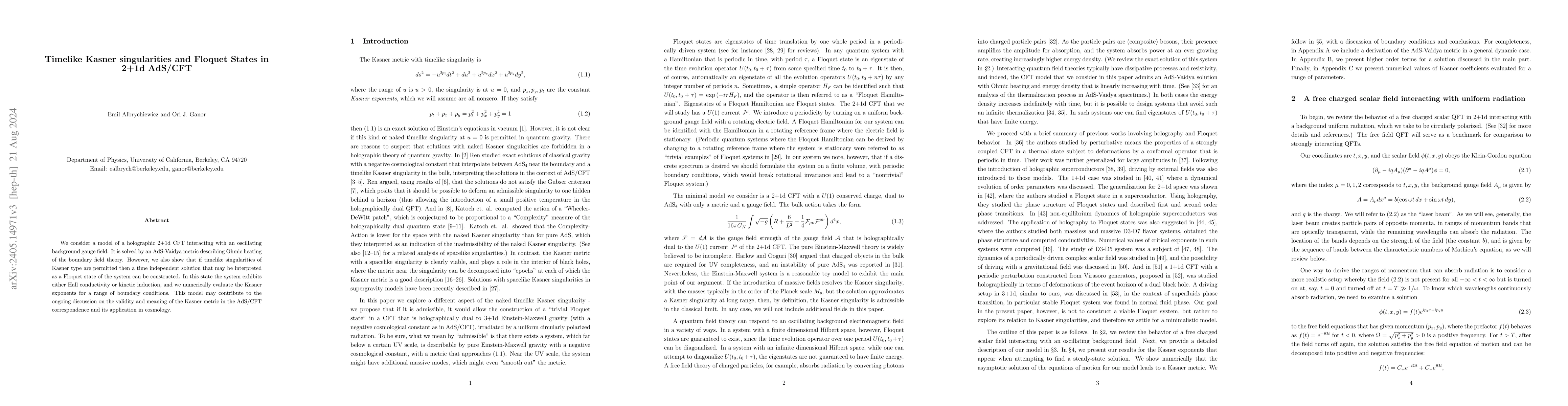 Thumbnail for Timelike Kasner singularities and Floquet States in 2+1d AdS/CFT
