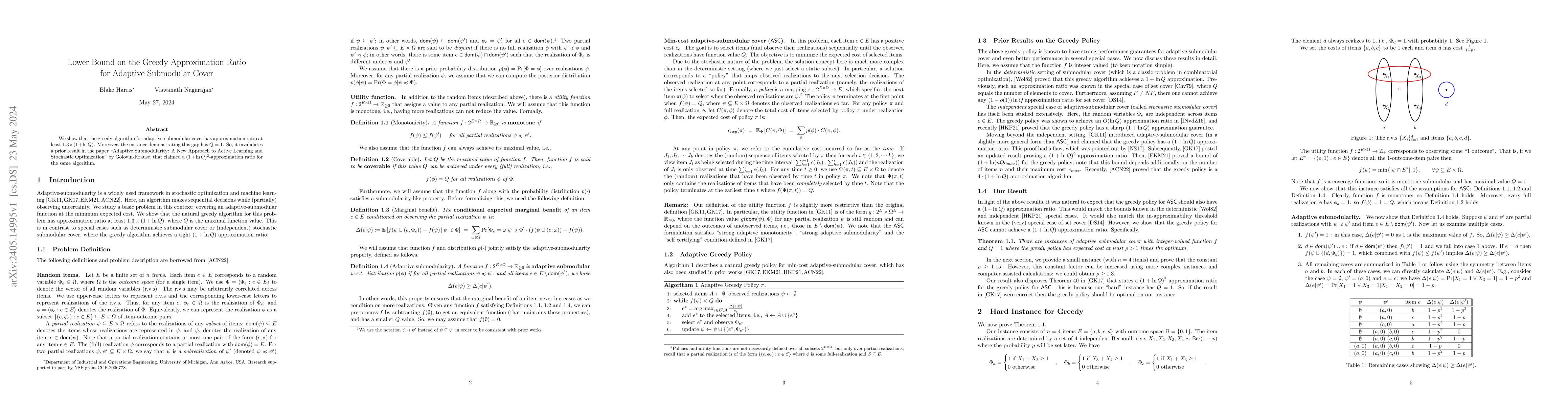 Thumbnail for Lower Bound on the Greedy Approximation Ratio for Adaptive Submodular
  Cover