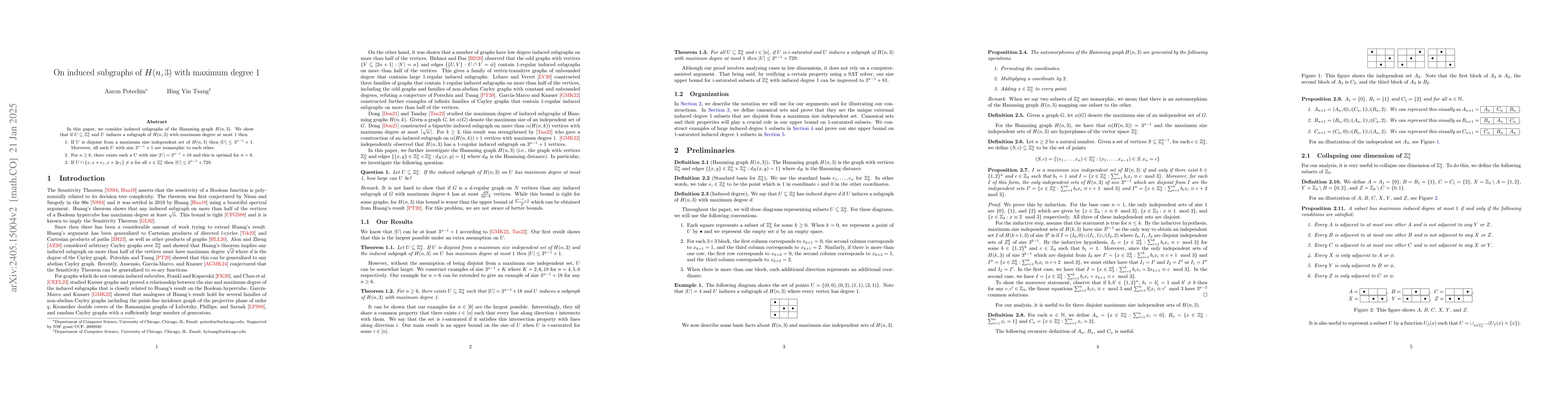 Thumbnail for On induced subgraphs of $H(n,3)$ with maximum degree $1$