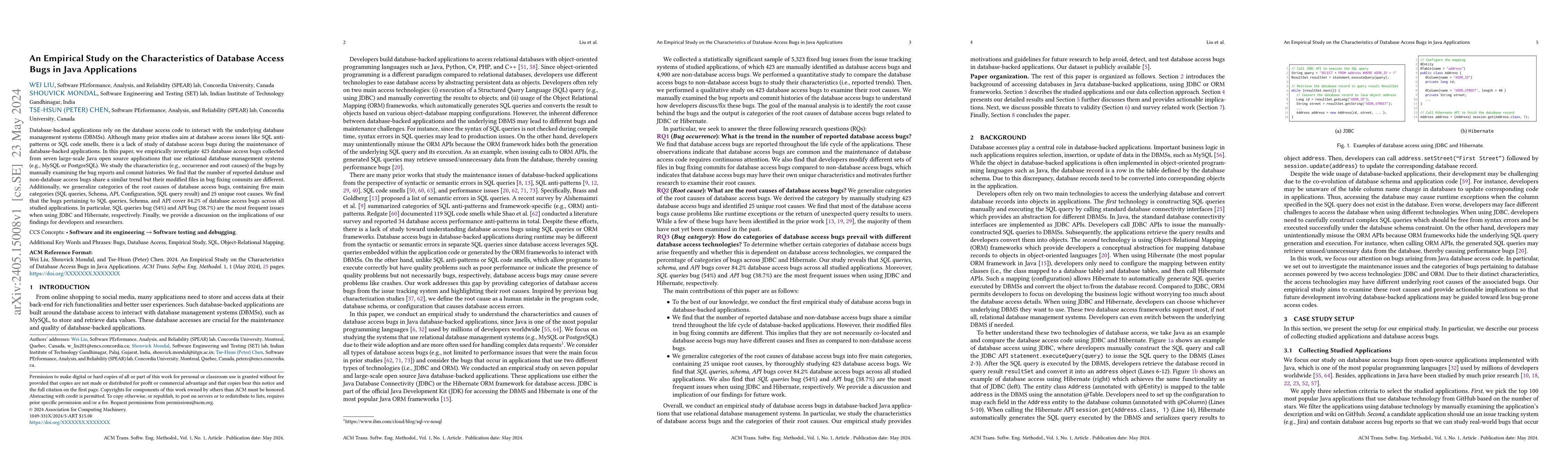 Thumbnail for An Empirical Study on the Characteristics of Database Access Bugs in
  Java Applications