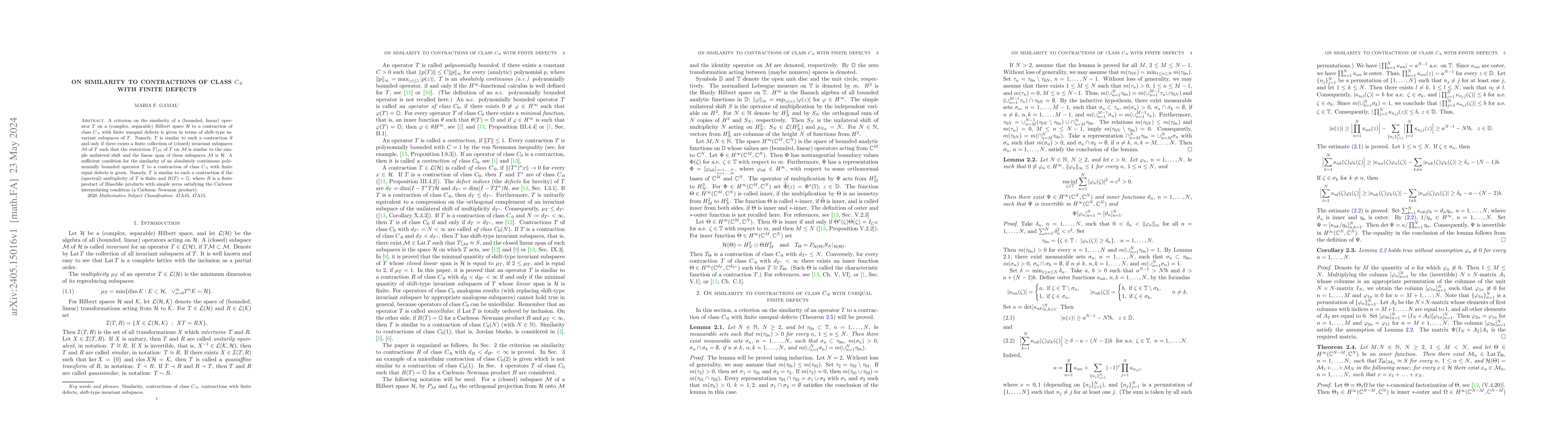 Thumbnail for On similarity to contractions of class $C_{\cdot 0}$ with finite defects