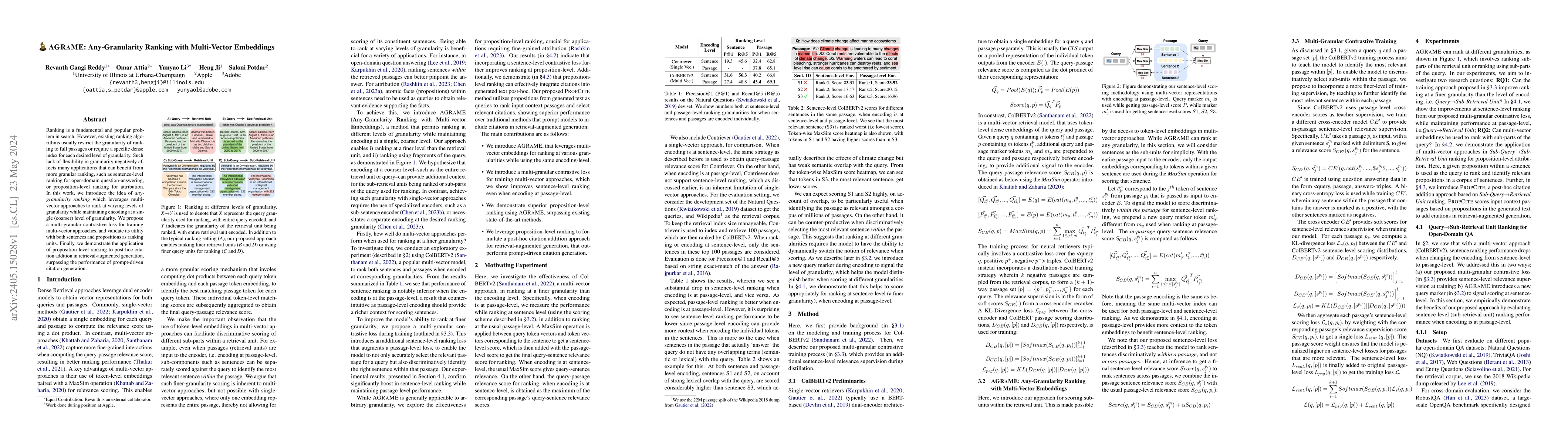 Thumbnail for AGRaME: Any-Granularity Ranking with Multi-Vector Embeddings