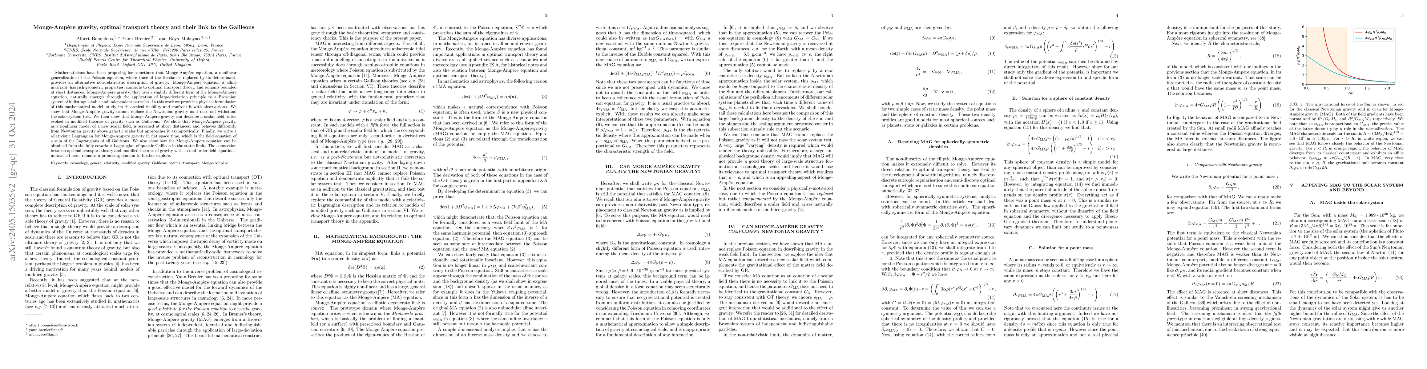 Thumbnail for Monge-Amp\`ere gravity, optimal transport theory and their link to the
  Galileons