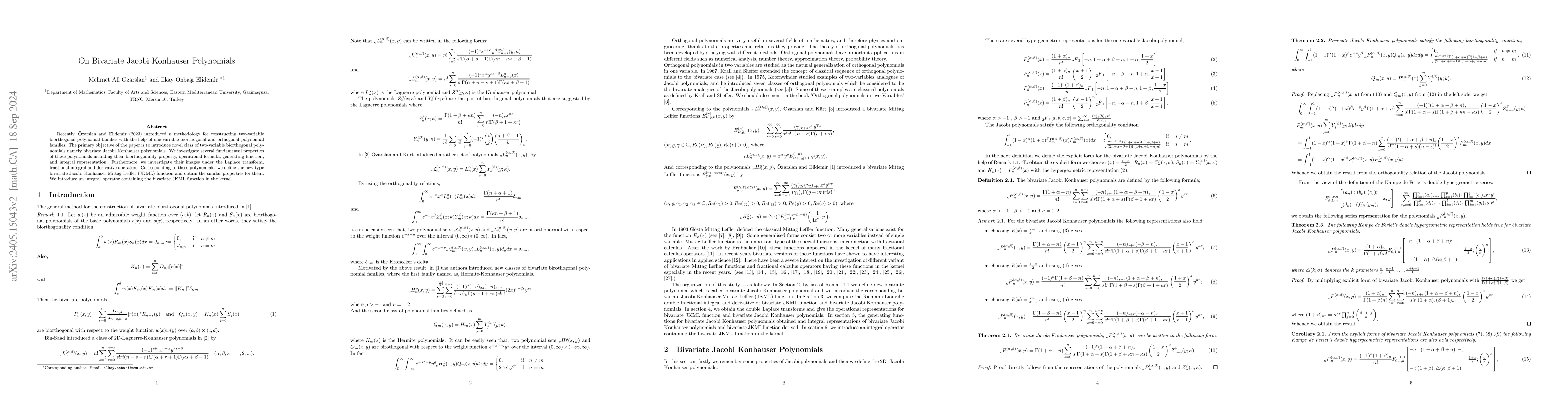 Thumbnail for On Bivariate Jacobi Konhauser Polynomials