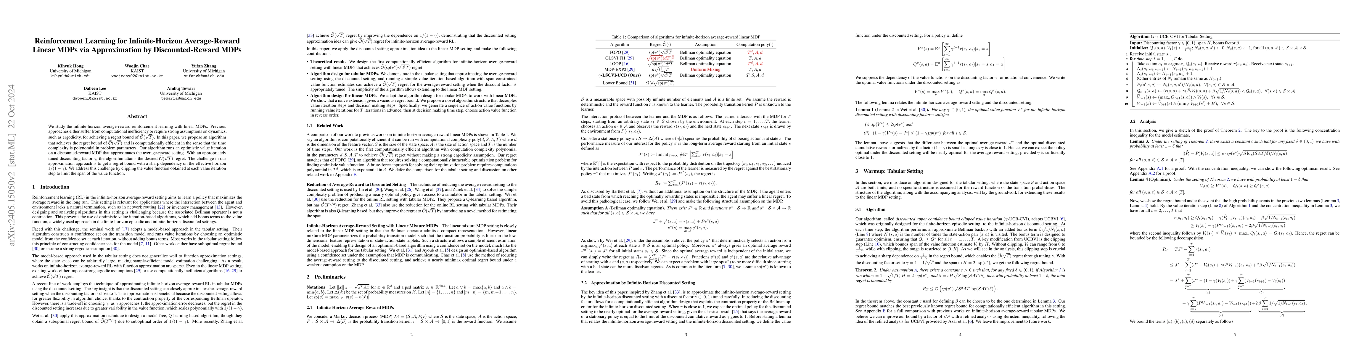 Thumbnail for Provably Efficient Reinforcement Learning for Infinite-Horizon
  Average-Reward Linear MDPs