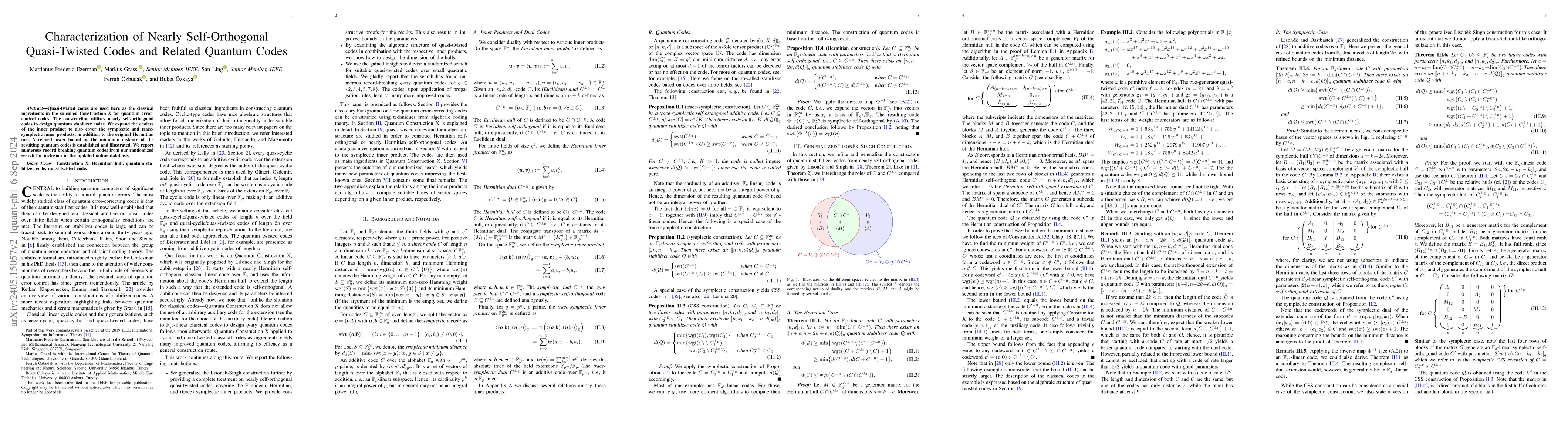 Thumbnail for Characterization of Nearly Self-Orthogonal Quasi-Twisted Codes and
  Related Quantum Codes
