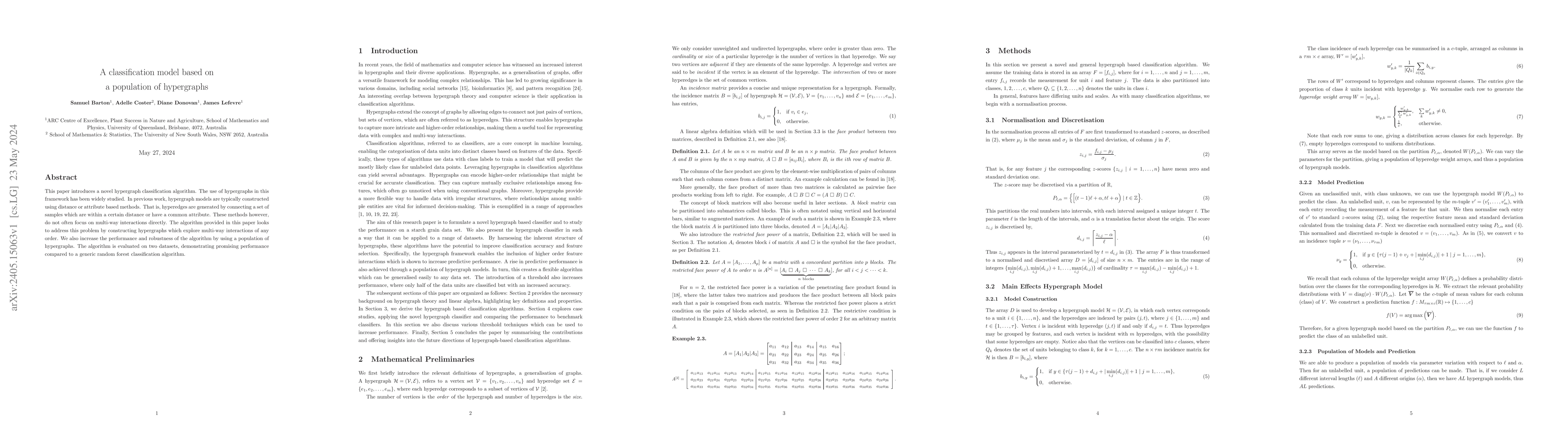 Thumbnail for A classification model based on a population of hypergraphs