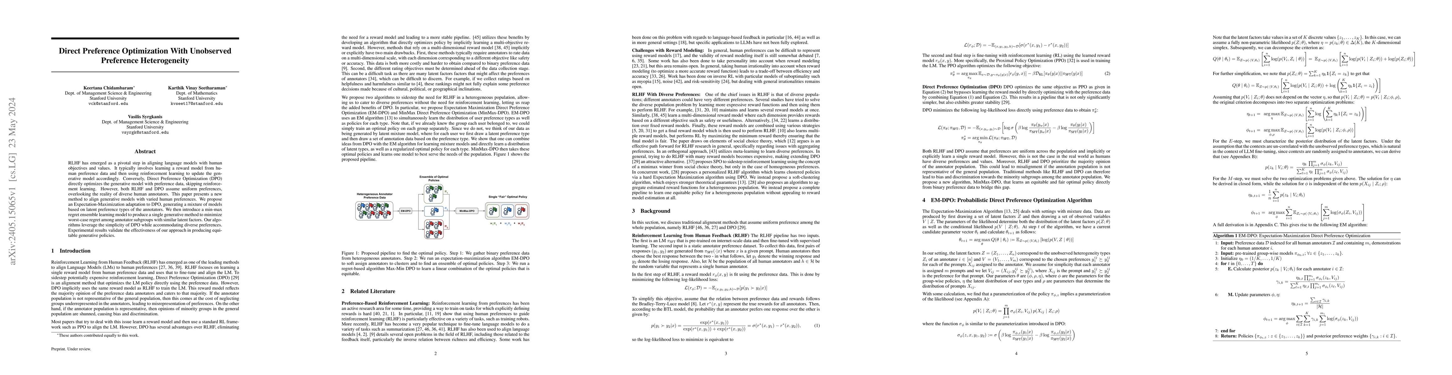 Thumbnail for Direct Preference Optimization With Unobserved Preference Heterogeneity