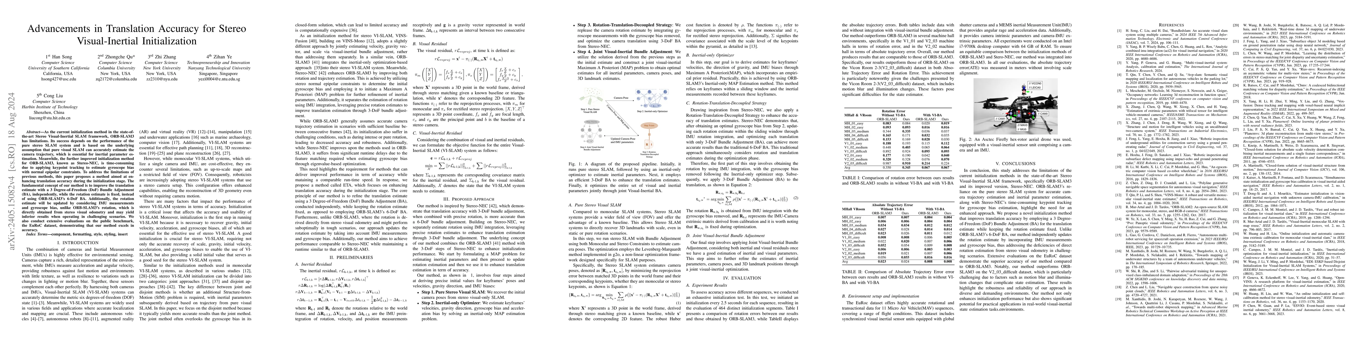 Thumbnail for Advancements in Translation Accuracy for Stereo Visual-Inertial
  Initialization