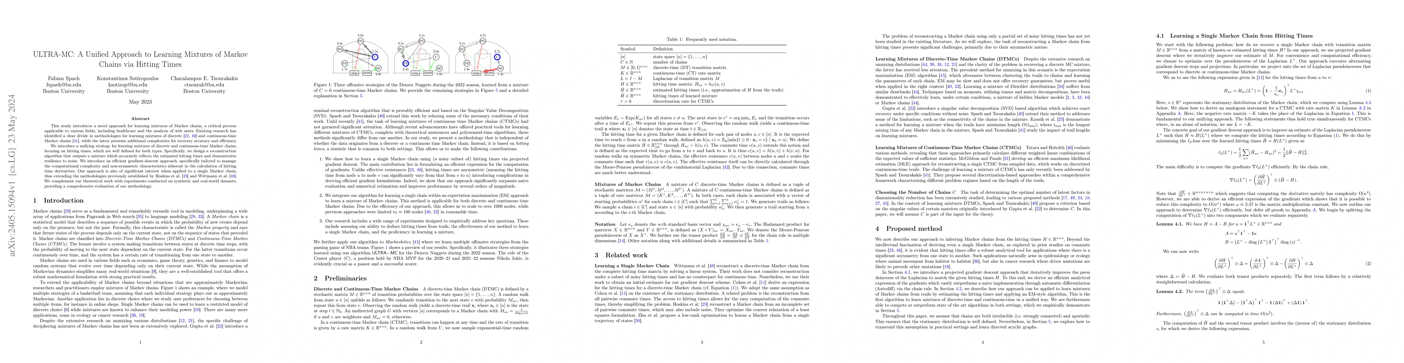 Thumbnail for ULTRA-MC: A Unified Approach to Learning Mixtures of Markov Chains via
  Hitting Times