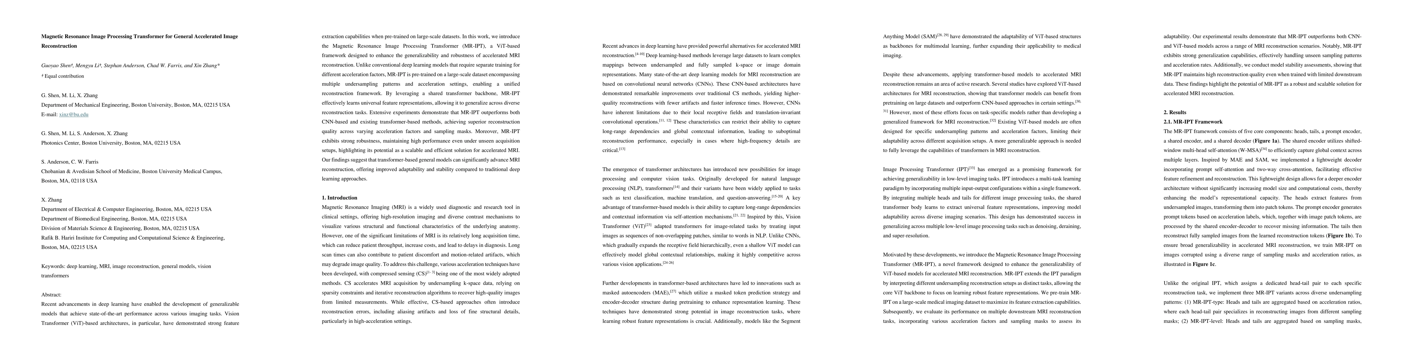 Thumbnail for Magnetic Resonance Image Processing Transformer for General
  Reconstruction
