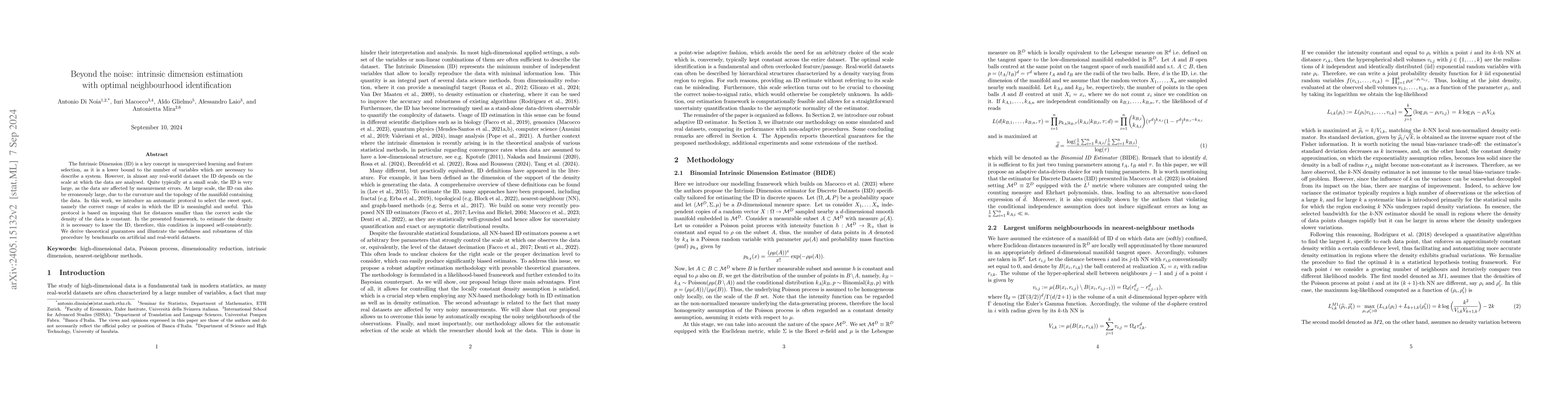 Thumbnail for Beyond the noise: intrinsic dimension estimation with optimal
  neighbourhood identification