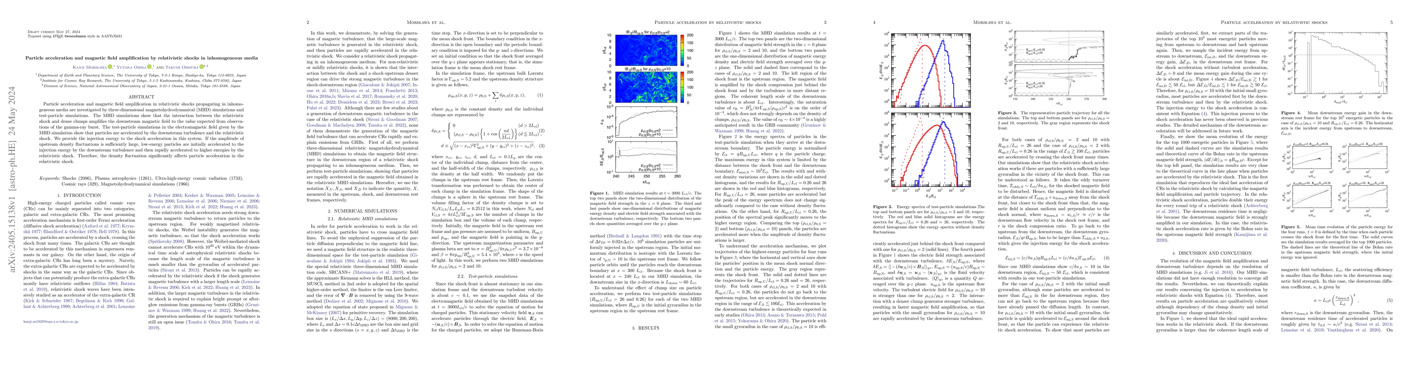 Thumbnail for Particle acceleration and magnetic field amplification by relativistic
  shocks in inhomogeneous media