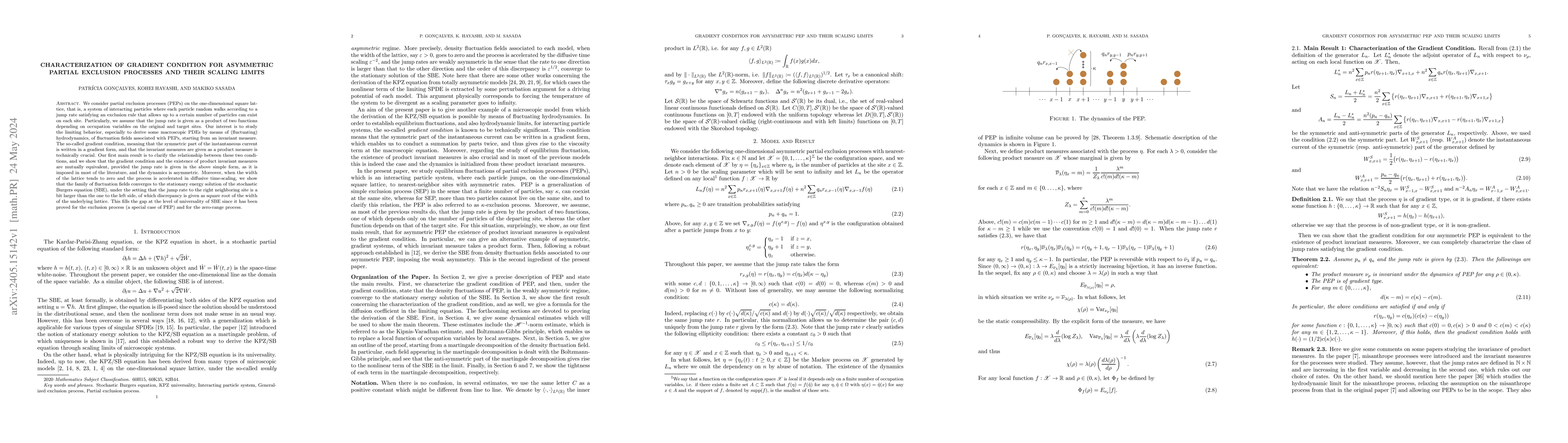 Thumbnail for Characterization of Gradient Condition for Asymmetric Partial Exclusion
  Processes and Their Scaling Limits