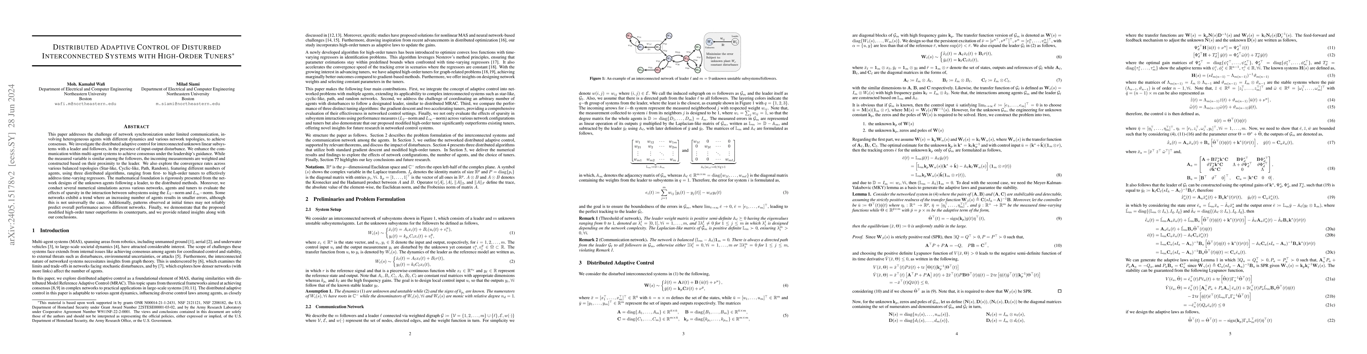 Thumbnail for Distributed Adaptive Control of Disturbed Interconnected Systems with
  High-Order Tuners