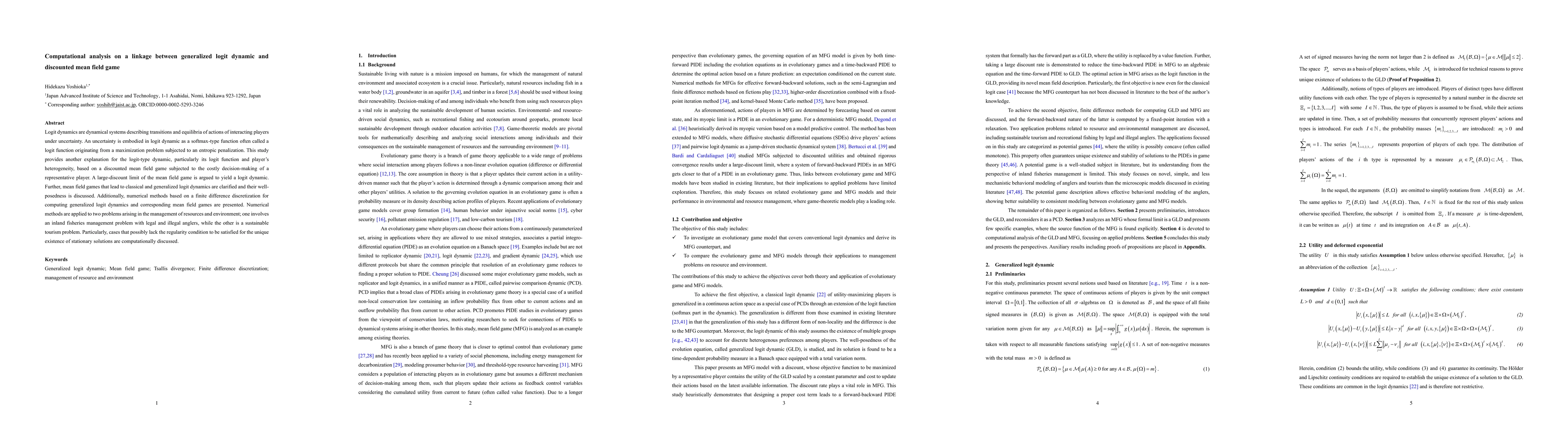 Thumbnail for Computational analysis on a linkage between generalized logit dynamic
  and discounted mean field game