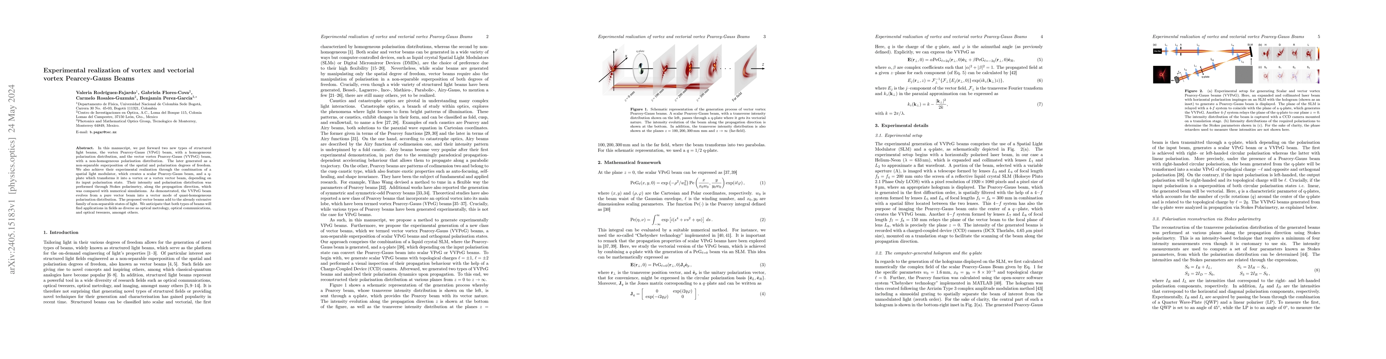 Thumbnail for Experimental realization of vortex and vectorial vortex Pearcey-Gauss
  Beams