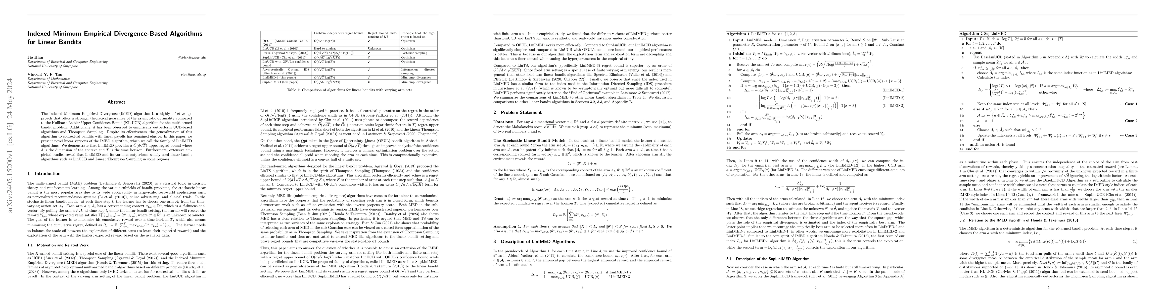 Thumbnail for Indexed Minimum Empirical Divergence-Based Algorithms for Linear Bandits