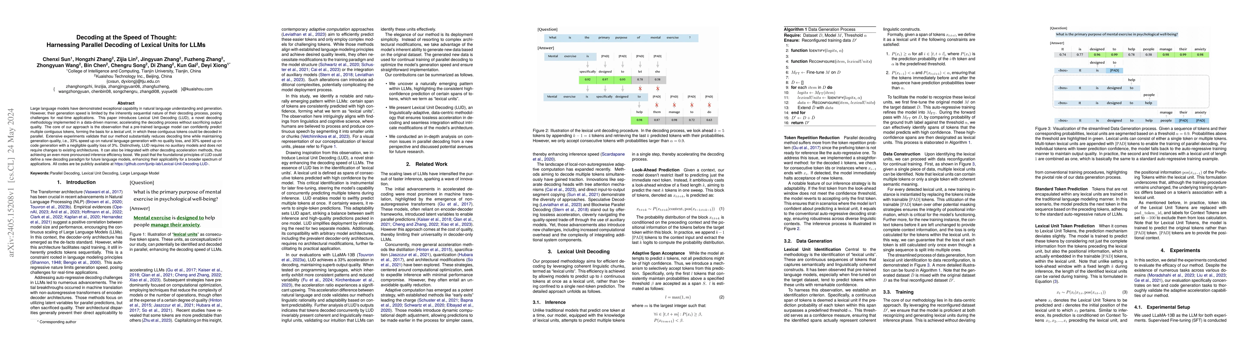 Thumbnail for Decoding at the Speed of Thought: Harnessing Parallel Decoding of
  Lexical Units for LLMs