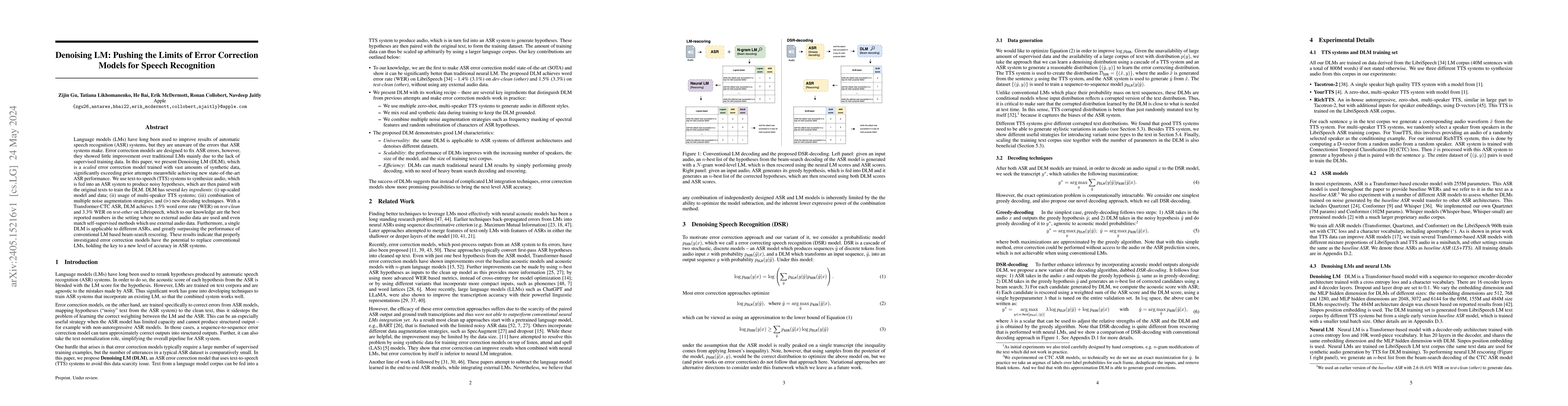 Thumbnail for Denoising LM: Pushing the Limits of Error Correction Models for Speech
  Recognition