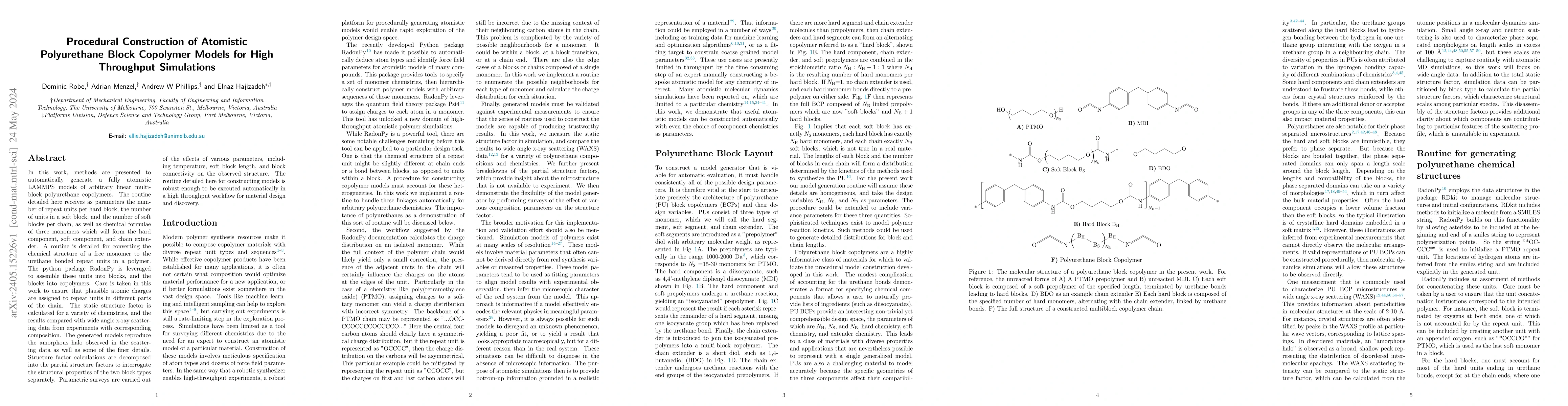 Thumbnail for Procedural Construction of Atomistic Polyurethane Block Copolymer Models
  for High Throughput Simulations