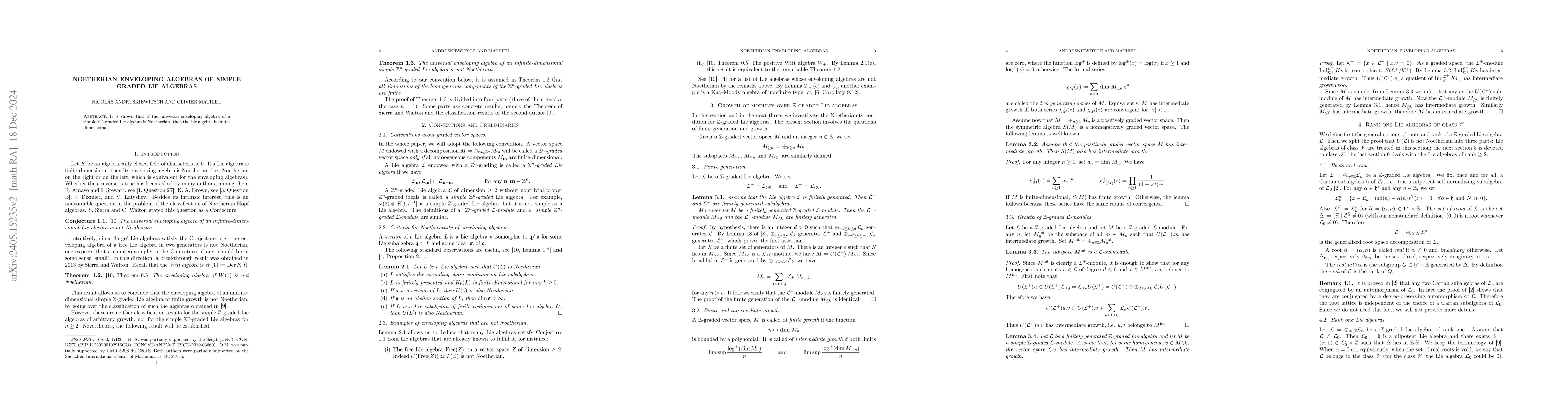 Thumbnail for Noetherian enveloping algebras of simple graded Lie algebras