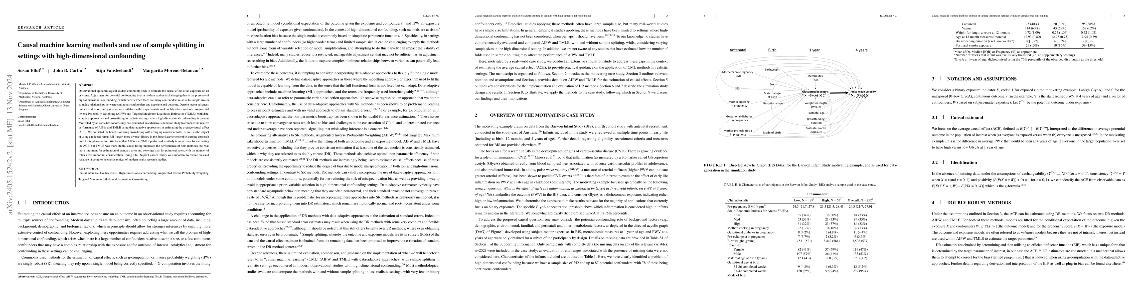 Thumbnail for Causal machine learning methods and use of sample splitting in settings
  with high-dimensional confounding