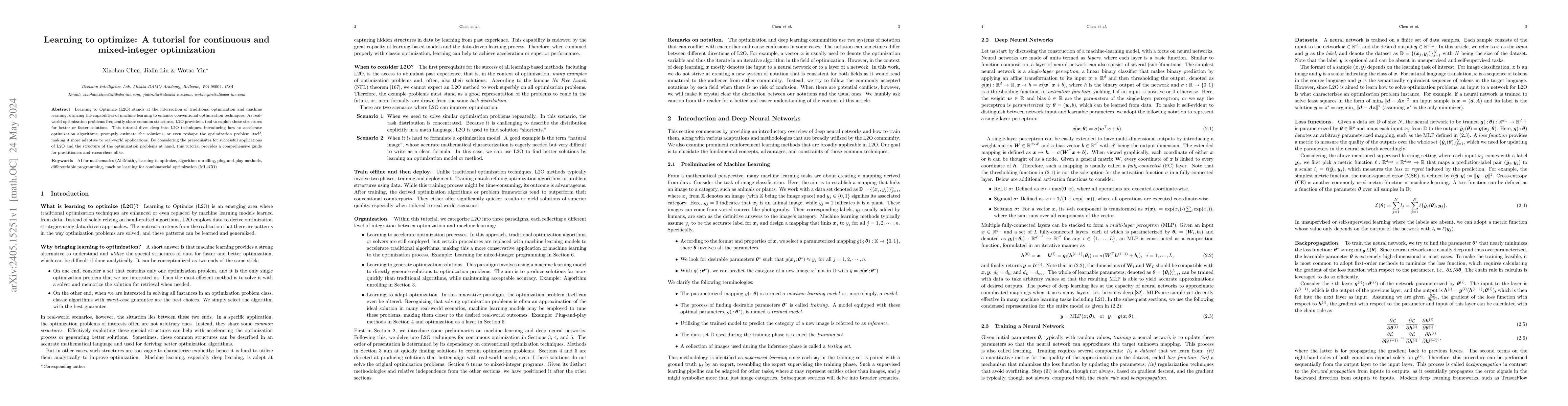 Thumbnail for Learning to optimize: A tutorial for continuous and mixed-integer
  optimization