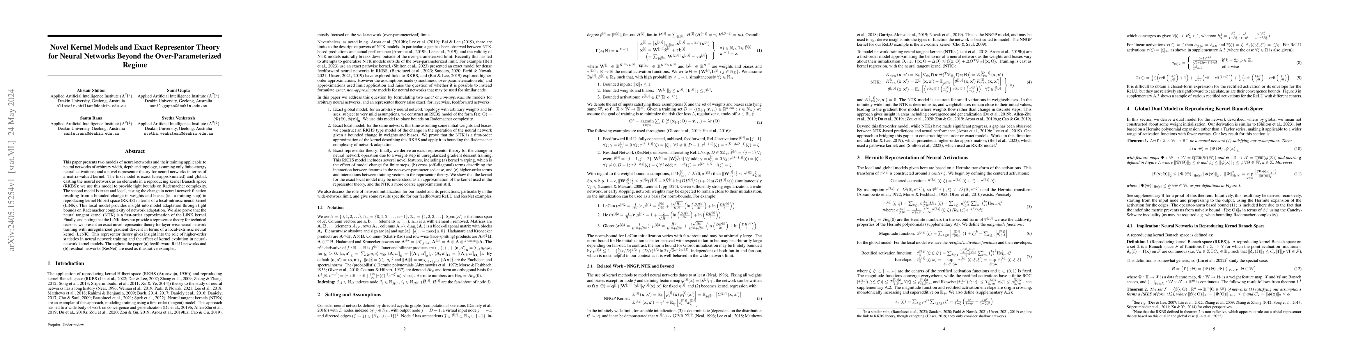 Thumbnail for Novel Kernel Models and Exact Representor Theory for Neural Networks
  Beyond the Over-Parameterized Regime