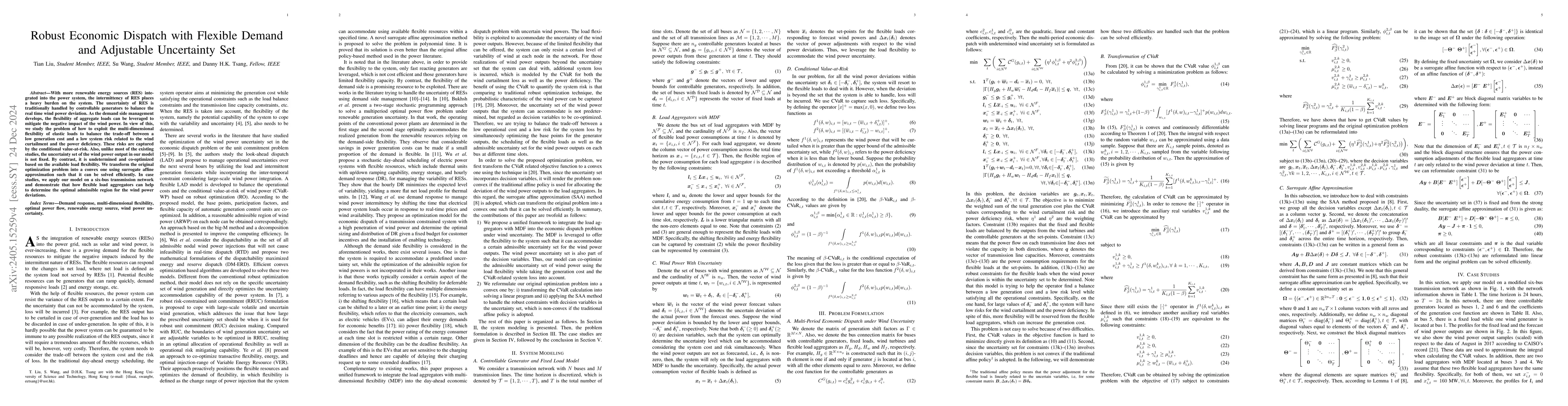 Thumbnail for Robust Economic Dispatch with Flexible Demand and Adjustable Uncertainty
  Set