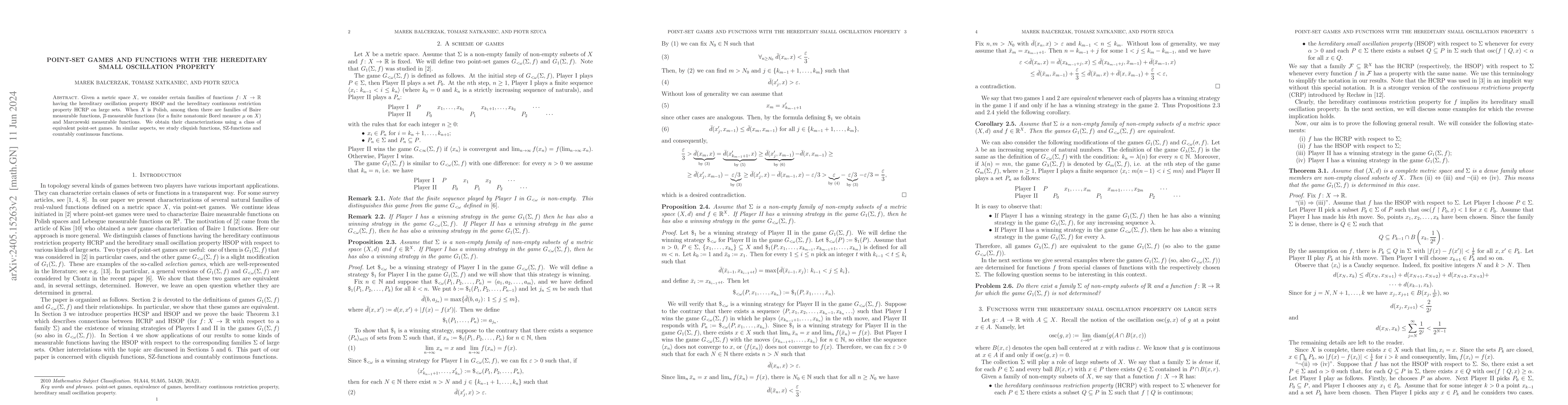 Thumbnail for Point-set games and functions with the hereditary small oscillation
  property
