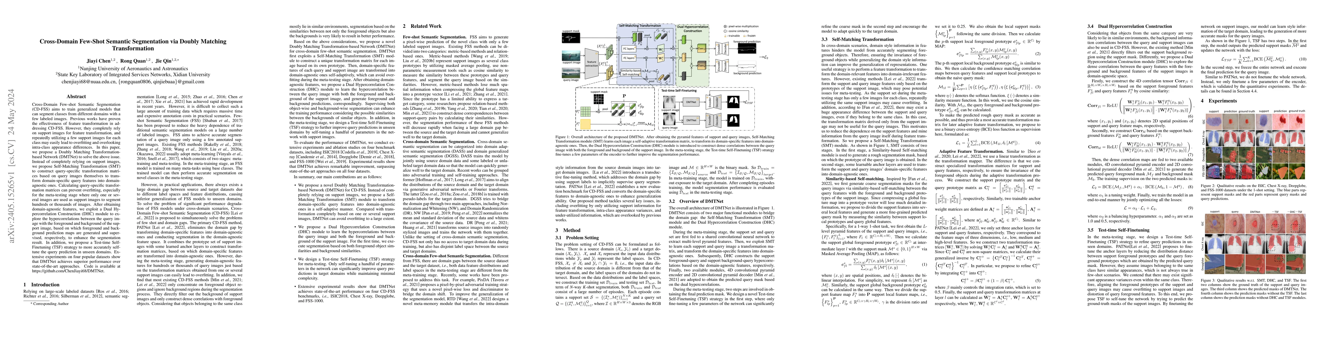 Thumbnail for Cross-Domain Few-Shot Semantic Segmentation via Doubly Matching
  Transformation