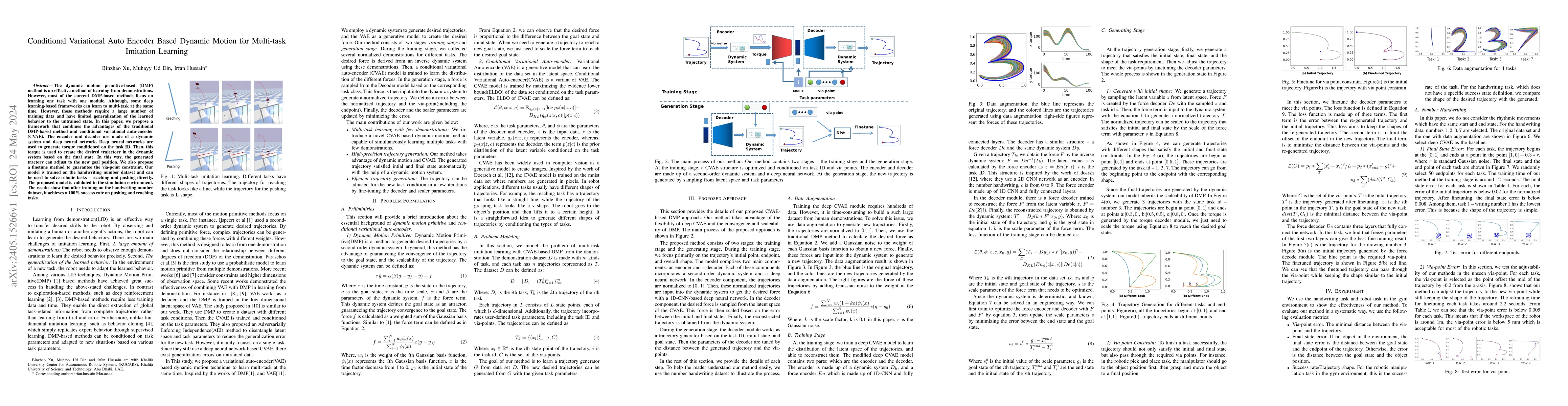 Thumbnail for Conditional Variational Auto Encoder Based Dynamic Motion for Multi-task
  Imitation Learning