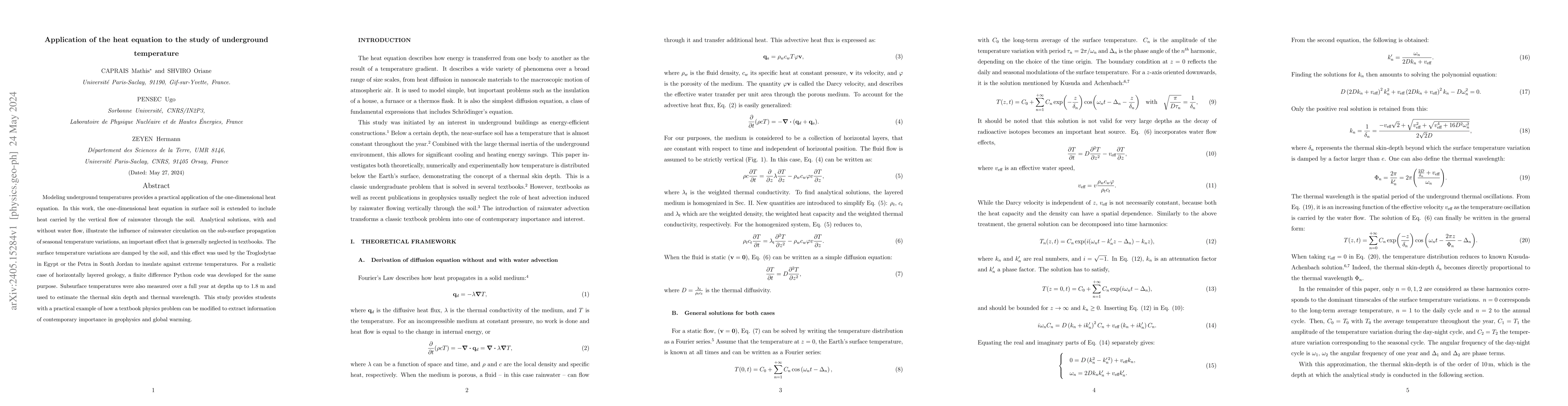 Thumbnail for Application of the heat equation to the study of underground temperature